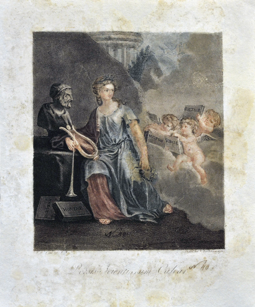 Поэзия. Худ. Бенджамин Уэст (1738-1820) Гравер Франческо Бартолоцци (1727-1815) Дата: 1787 г. Место: Лондон Техника: гравюра на меди, цветной пунктир